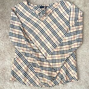 Burberry Kids Girls Beige Check Cotton Blouse Top Size L 12-14